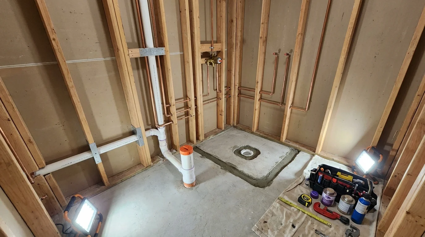 Bathroom rough-in plumbing during remodel by Johns Plumbing LLC in Amarillo