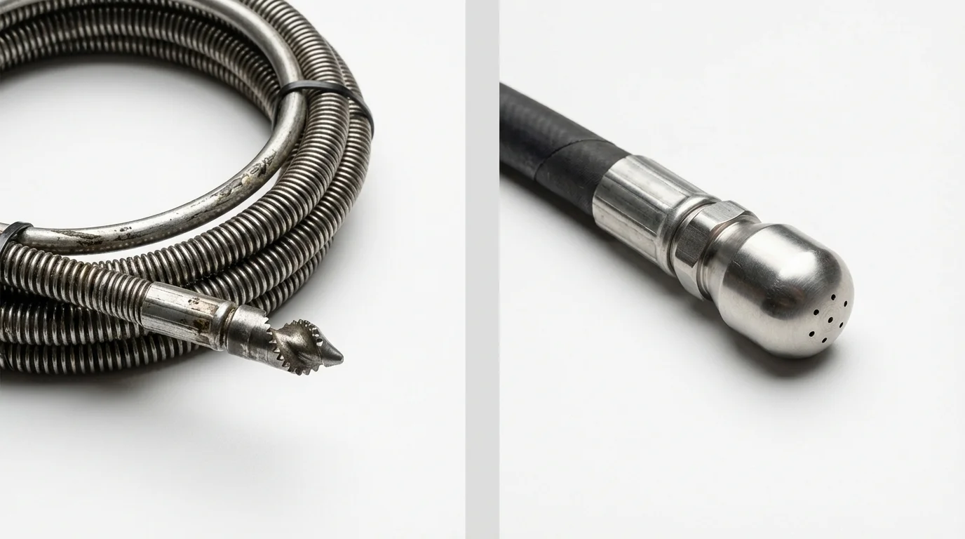 Drain snake cable and hydro jetting nozzle used for drain cleaning in Amarillo, TX