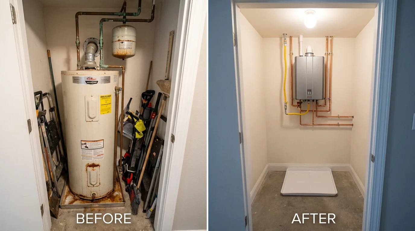 Tank water heater versus wall-mounted tankless unit comparison for Amarillo, TX homeowners